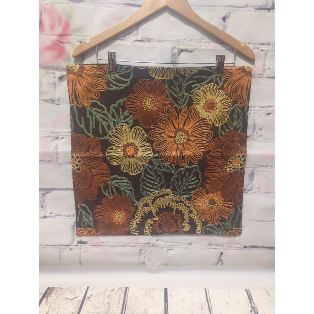 Decorative‎ Floral Embroidered Pillow Cover 18 in X 18 in Fall Colors NWT